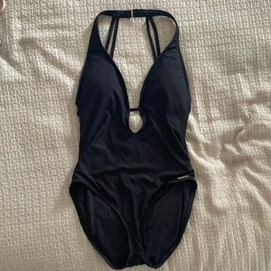 Black one piece, backless, size 14